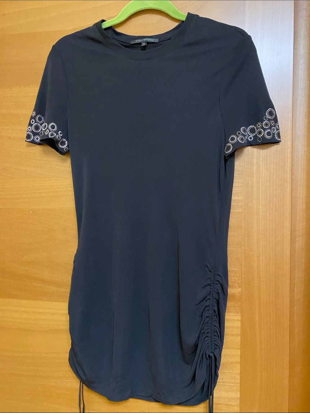David Meister Black Short Sleeve Tee with Eyelet Sleeve Detail